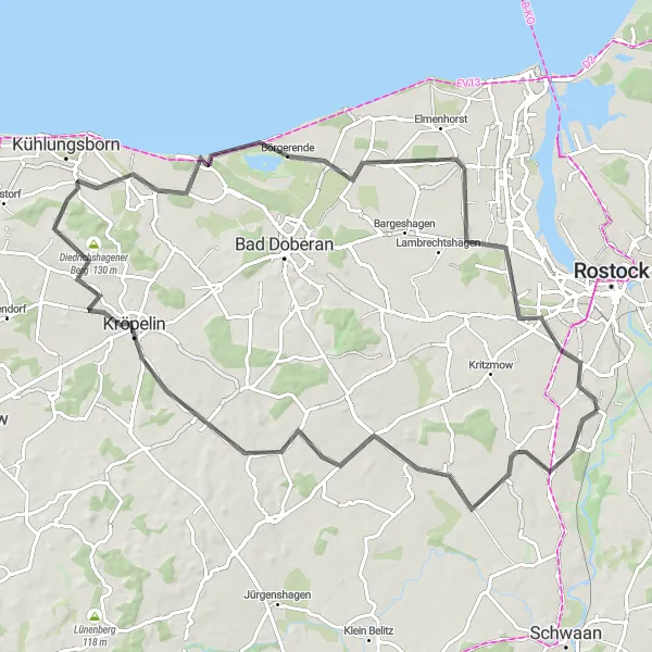 Map miniature of "Picturesque Countryside Paradise" cycling inspiration in Mecklenburg-Vorpommern, Germany. Generated by Tarmacs.app cycling route planner