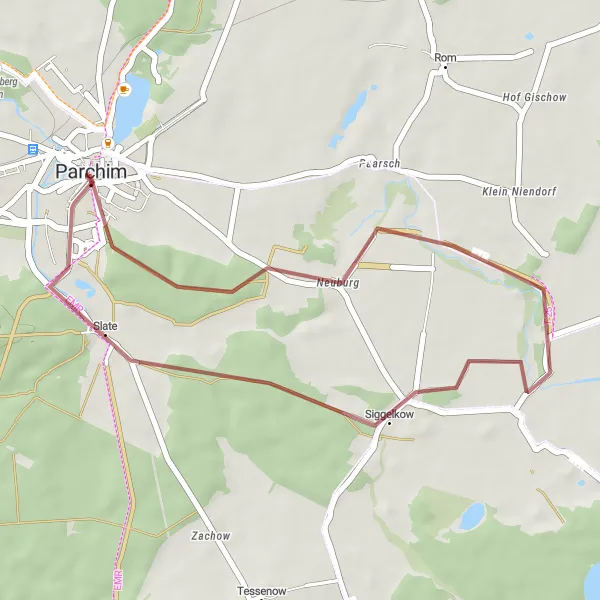 Map miniature of "Slate Gravel Exploration" cycling inspiration in Mecklenburg-Vorpommern, Germany. Generated by Tarmacs.app cycling route planner