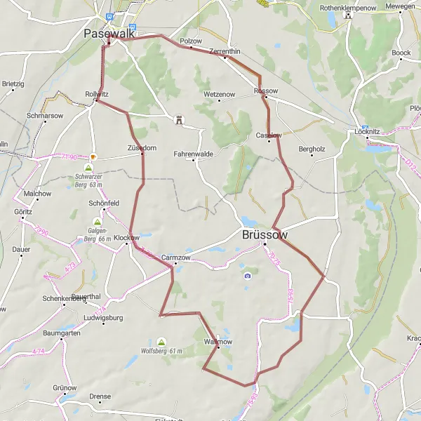 Map miniature of "Untamed Rossow" cycling inspiration in Mecklenburg-Vorpommern, Germany. Generated by Tarmacs.app cycling route planner