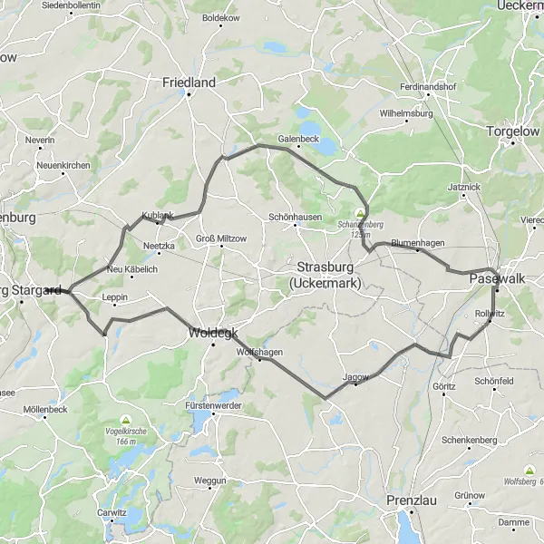 Karten-Miniaturansicht der Radinspiration "Historische Radtour um Pasewalk" in Mecklenburg-Vorpommern, Germany. Erstellt vom Tarmacs.app-Routenplaner für Radtouren