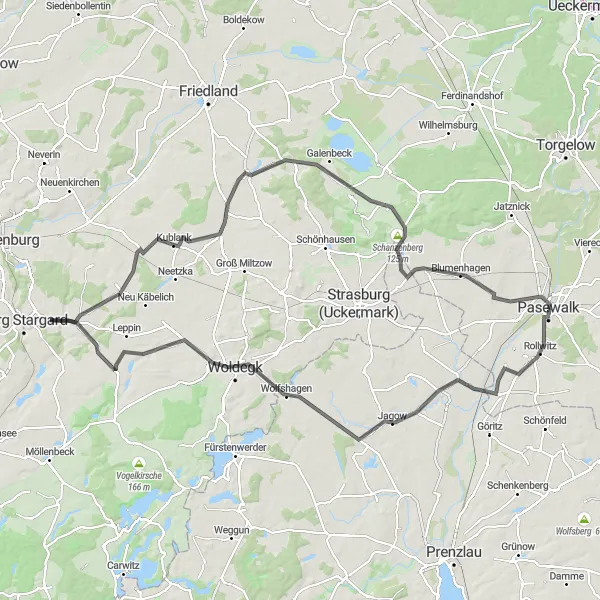 Map miniature of "Rollwitz Circuit" cycling inspiration in Mecklenburg-Vorpommern, Germany. Generated by Tarmacs.app cycling route planner