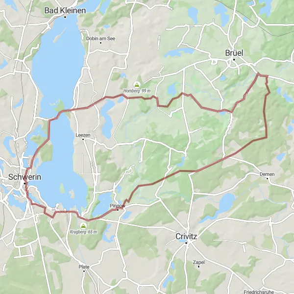Map miniature of "Gravel Bliss" cycling inspiration in Mecklenburg-Vorpommern, Germany. Generated by Tarmacs.app cycling route planner