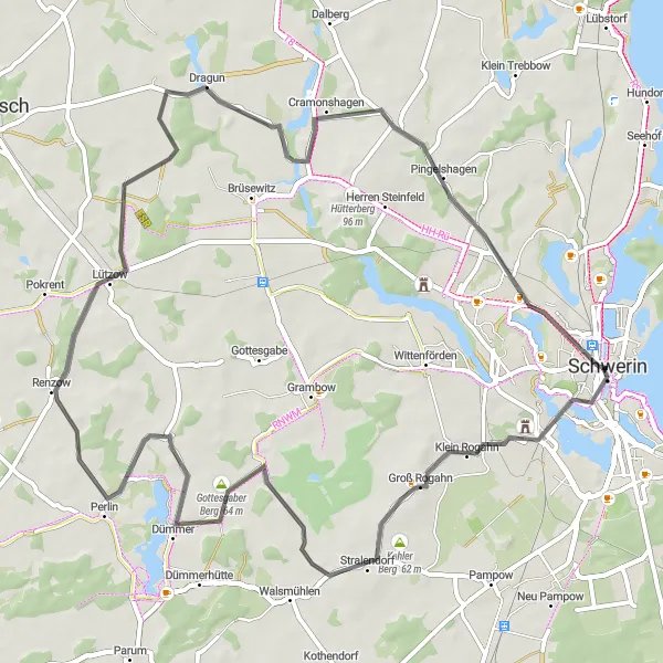 Map miniature of "The Road Less Traveled" cycling inspiration in Mecklenburg-Vorpommern, Germany. Generated by Tarmacs.app cycling route planner