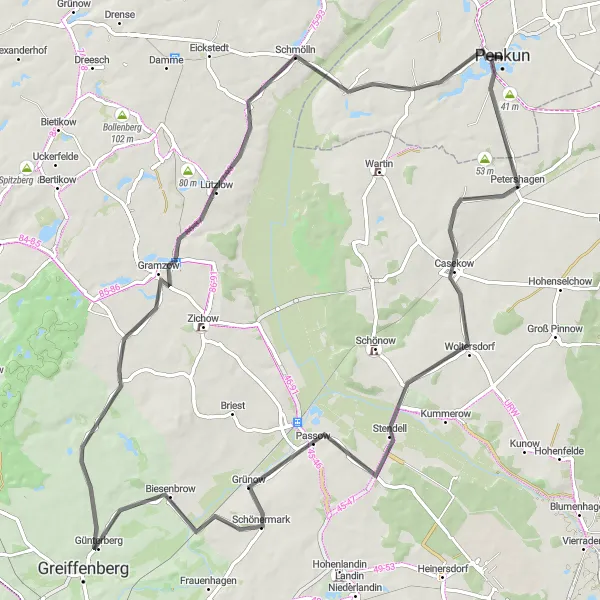 Karten-Miniaturansicht der Radinspiration "Straßenradtour nach Sommersdorf" in Mecklenburg-Vorpommern, Germany. Erstellt vom Tarmacs.app-Routenplaner für Radtouren