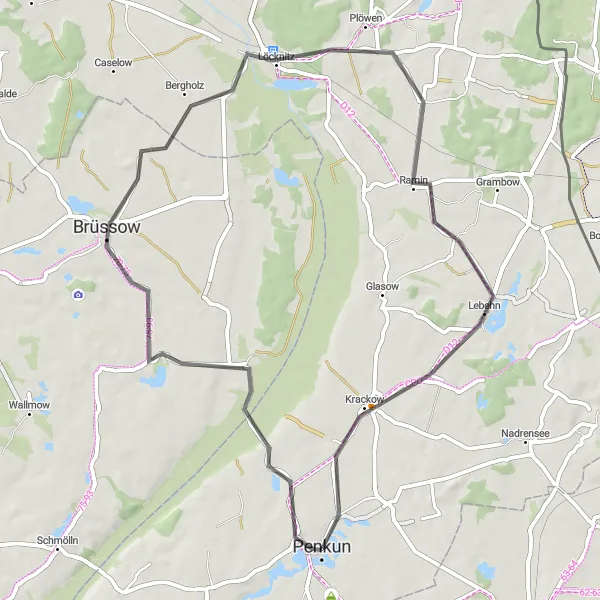 Map miniature of "Penkun Exploration" cycling inspiration in Mecklenburg-Vorpommern, Germany. Generated by Tarmacs.app cycling route planner