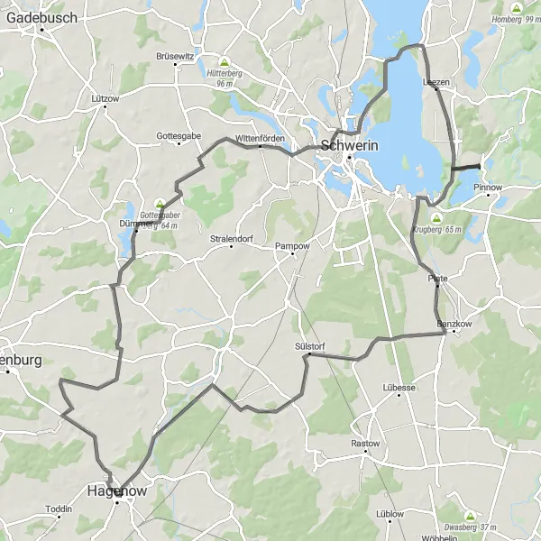 Karten-Miniaturansicht der Radinspiration "Radeln durch das schöne Mecklenburg" in Mecklenburg-Vorpommern, Germany. Erstellt vom Tarmacs.app-Routenplaner für Radtouren