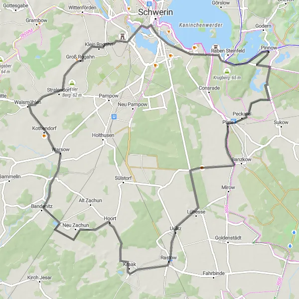 Karten-Miniaturansicht der Radinspiration "Rund um Pinnow" in Mecklenburg-Vorpommern, Germany. Erstellt vom Tarmacs.app-Routenplaner für Radtouren