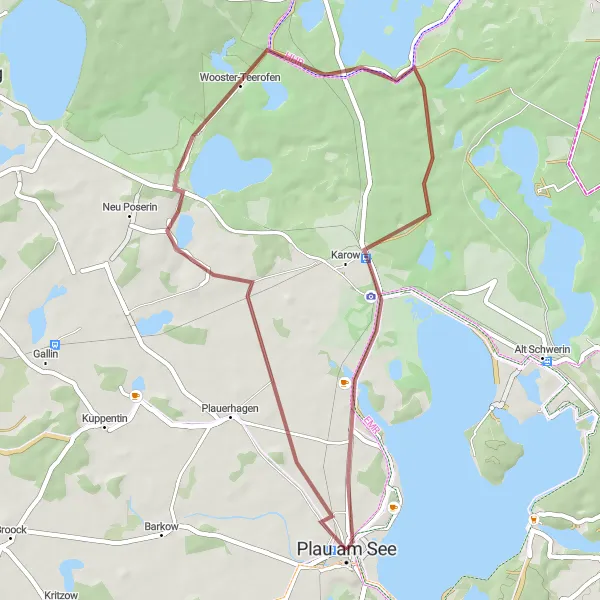 Map miniature of "Seeadler View Tower Gravel Route" cycling inspiration in Mecklenburg-Vorpommern, Germany. Generated by Tarmacs.app cycling route planner