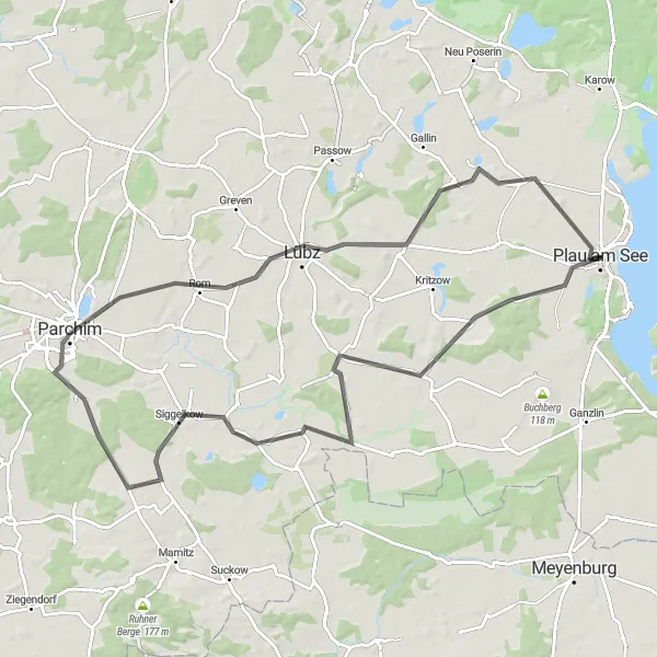 Map miniature of "Idyllic Countryside Road Route" cycling inspiration in Mecklenburg-Vorpommern, Germany. Generated by Tarmacs.app cycling route planner