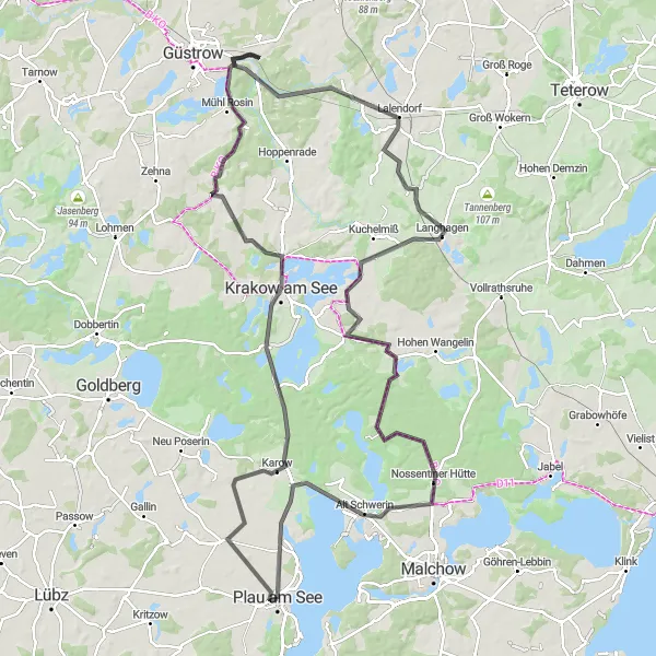 Map miniature of "Lake District Road Adventure" cycling inspiration in Mecklenburg-Vorpommern, Germany. Generated by Tarmacs.app cycling route planner