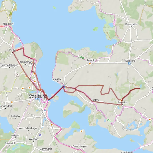 Karten-Miniaturansicht der Radinspiration "Rundtour um Stralsund" in Mecklenburg-Vorpommern, Germany. Erstellt vom Tarmacs.app-Routenplaner für Radtouren