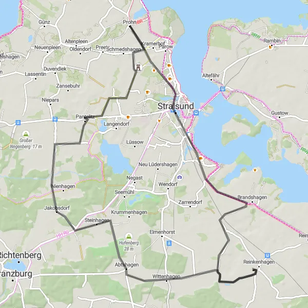 Map miniature of "Prohn Loop: A Coastal Adventure" cycling inspiration in Mecklenburg-Vorpommern, Germany. Generated by Tarmacs.app cycling route planner