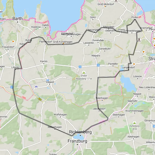 Map miniature of "Coastal Challenge: Exploring Mecklenburg-Vorpommern" cycling inspiration in Mecklenburg-Vorpommern, Germany. Generated by Tarmacs.app cycling route planner