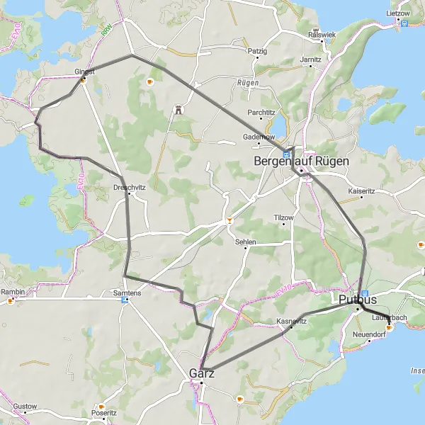 Map miniature of "Scenic Countryside Loop" cycling inspiration in Mecklenburg-Vorpommern, Germany. Generated by Tarmacs.app cycling route planner