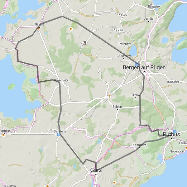 Map miniature of "Rügen Heritage Trail" cycling inspiration in Mecklenburg-Vorpommern, Germany. Generated by Tarmacs.app cycling route planner