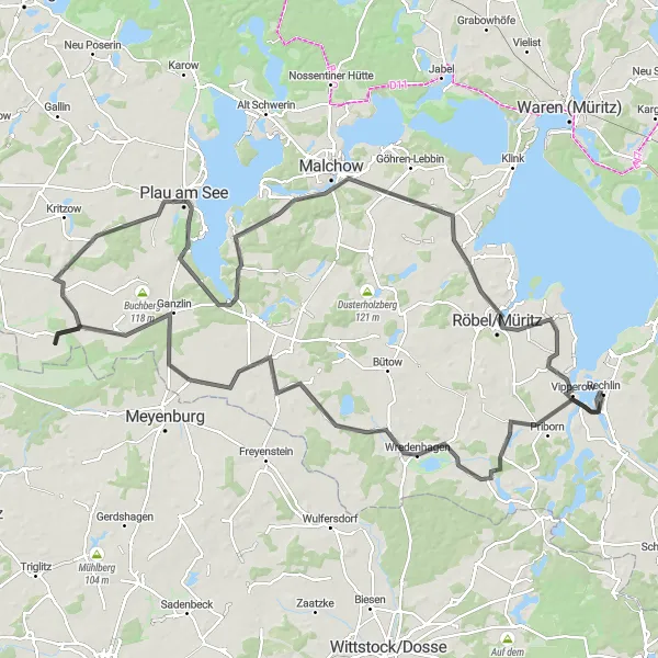 Map miniature of "Lake District Two Wheels Adventure" cycling inspiration in Mecklenburg-Vorpommern, Germany. Generated by Tarmacs.app cycling route planner