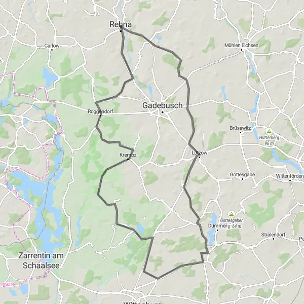 Map miniature of "Lützow Route" cycling inspiration in Mecklenburg-Vorpommern, Germany. Generated by Tarmacs.app cycling route planner