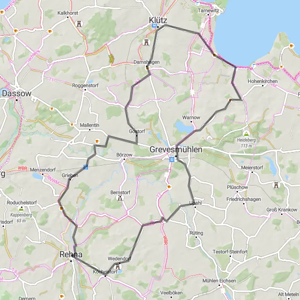 Map miniature of "Grieben to Upahl" cycling inspiration in Mecklenburg-Vorpommern, Germany. Generated by Tarmacs.app cycling route planner