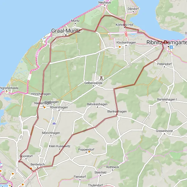 Map miniature of "Blankenhagen to Ribnitzer See Gravel Cycling Tour" cycling inspiration in Mecklenburg-Vorpommern, Germany. Generated by Tarmacs.app cycling route planner