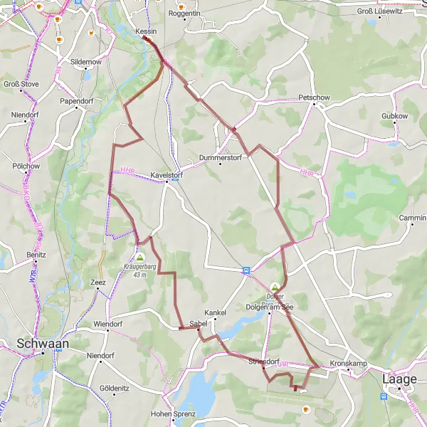 Map miniature of "Rostocker Meer - A Journey to the Coastal Lakes" cycling inspiration in Mecklenburg-Vorpommern, Germany. Generated by Tarmacs.app cycling route planner