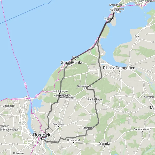 Map miniature of "Rostock City Tour - Explore the Historic Gems" cycling inspiration in Mecklenburg-Vorpommern, Germany. Generated by Tarmacs.app cycling route planner