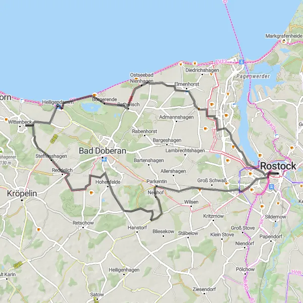 Map miniature of "Challenging Climb Expedition" cycling inspiration in Mecklenburg-Vorpommern, Germany. Generated by Tarmacs.app cycling route planner