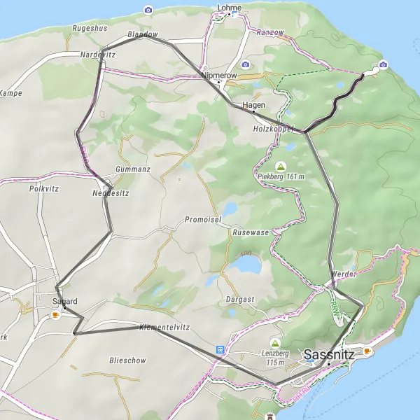 Map miniature of "Sagard to Sassnitz Road Adventure" cycling inspiration in Mecklenburg-Vorpommern, Germany. Generated by Tarmacs.app cycling route planner