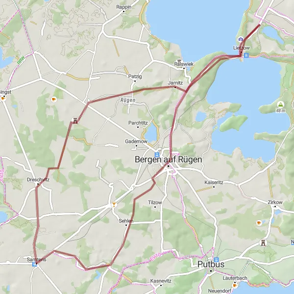 Karten-Miniaturansicht der Radinspiration "Abenteuerliche Rundfahrt über Rügen" in Mecklenburg-Vorpommern, Germany. Erstellt vom Tarmacs.app-Routenplaner für Radtouren