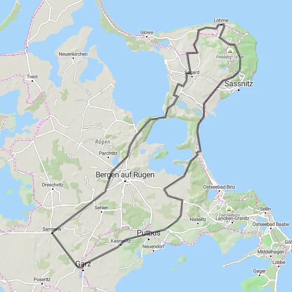 Map miniature of "Rügen Coastal Road Tour" cycling inspiration in Mecklenburg-Vorpommern, Germany. Generated by Tarmacs.app cycling route planner