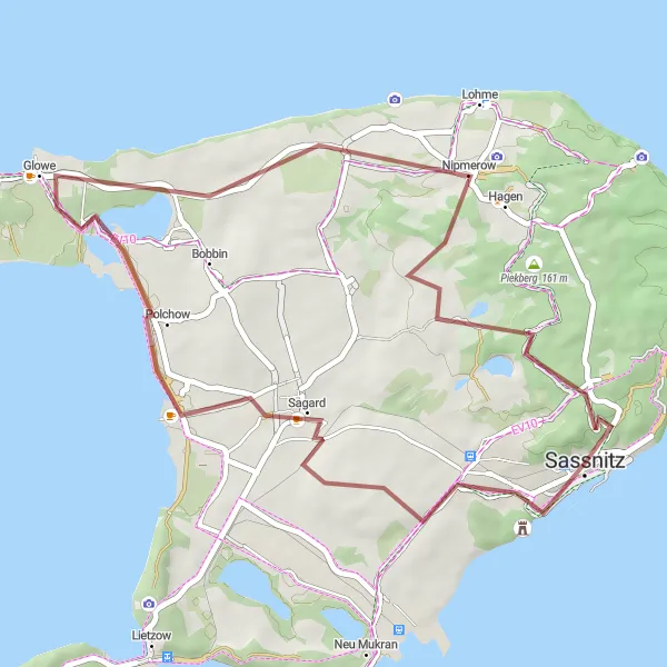 Map miniature of "The Lenzberg Loop" cycling inspiration in Mecklenburg-Vorpommern, Germany. Generated by Tarmacs.app cycling route planner