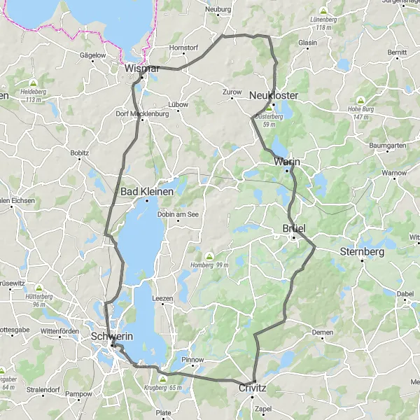Map miniature of "Mecklenburg-Vorpommern Loop" cycling inspiration in Mecklenburg-Vorpommern, Germany. Generated by Tarmacs.app cycling route planner