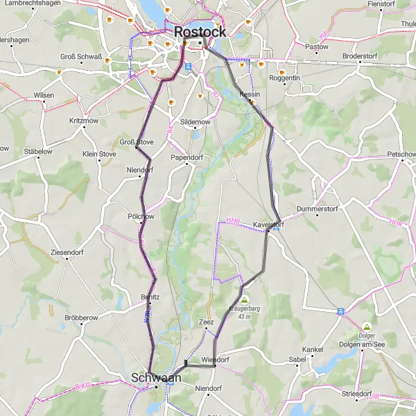 Map miniature of "Scenic Towns and Coastal Bliss" cycling inspiration in Mecklenburg-Vorpommern, Germany. Generated by Tarmacs.app cycling route planner