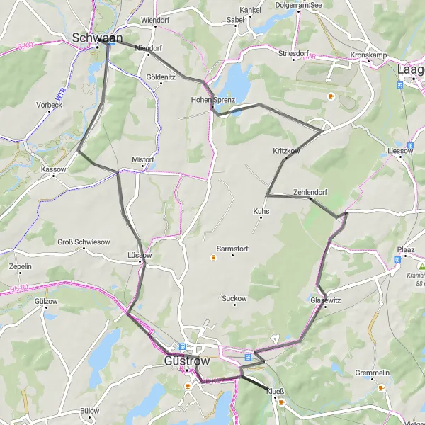 Karten-Miniaturansicht der Radinspiration "Radroute mit Geschichte und Natur" in Mecklenburg-Vorpommern, Germany. Erstellt vom Tarmacs.app-Routenplaner für Radtouren