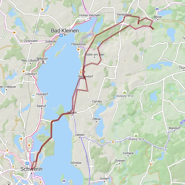 Map miniature of "Schwerin Castle Loop" cycling inspiration in Mecklenburg-Vorpommern, Germany. Generated by Tarmacs.app cycling route planner