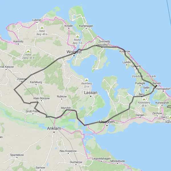 Map miniature of "Anklamer Tor and Schäferberg Adventure" cycling inspiration in Mecklenburg-Vorpommern, Germany. Generated by Tarmacs.app cycling route planner