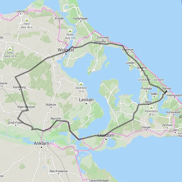 Map miniature of "Road Adventure: Discovering Gothensee and Koserow" cycling inspiration in Mecklenburg-Vorpommern, Germany. Generated by Tarmacs.app cycling route planner