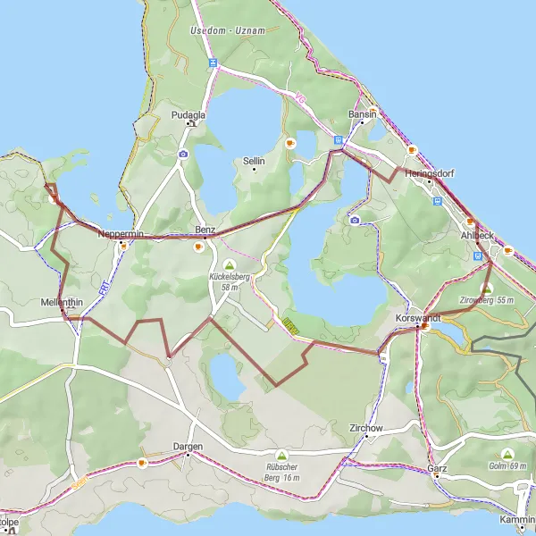 Map miniature of "The Coastal Gravel Experience" cycling inspiration in Mecklenburg-Vorpommern, Germany. Generated by Tarmacs.app cycling route planner