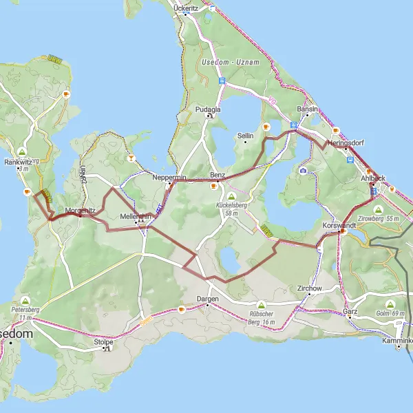 Map miniature of "Heringsdorf Waterways" cycling inspiration in Mecklenburg-Vorpommern, Germany. Generated by Tarmacs.app cycling route planner