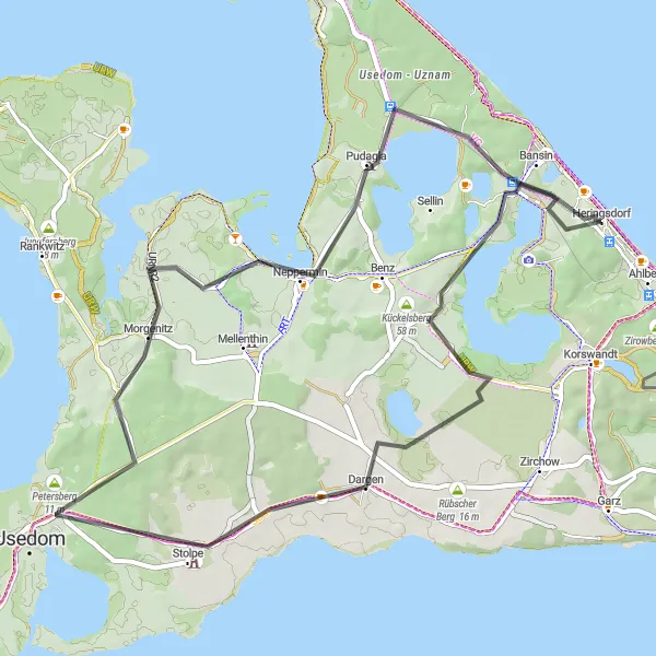 Map miniature of "Scenic Road Adventure" cycling inspiration in Mecklenburg-Vorpommern, Germany. Generated by Tarmacs.app cycling route planner