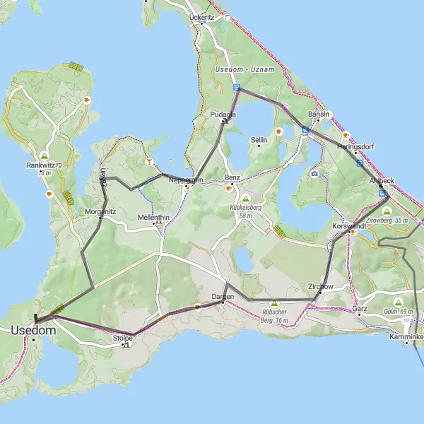 Map miniature of "The Island Escape" cycling inspiration in Mecklenburg-Vorpommern, Germany. Generated by Tarmacs.app cycling route planner