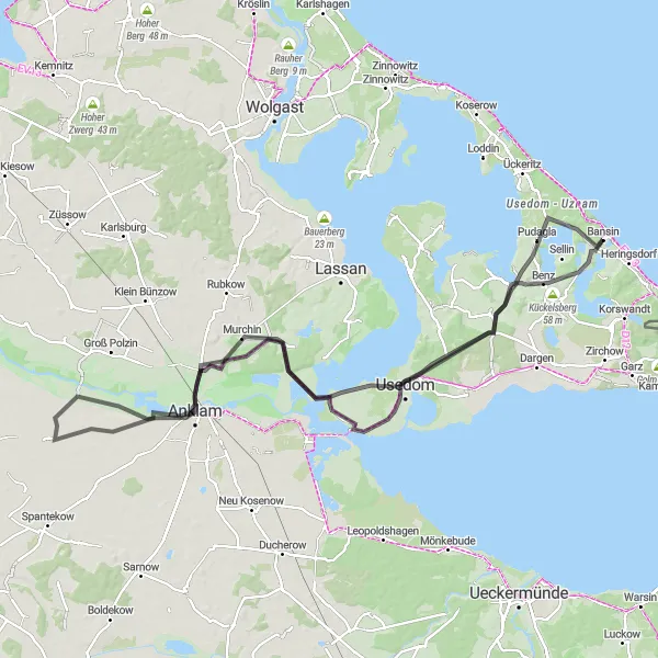 Karten-Miniaturansicht der Radinspiration "Gothensee und Anklamer Tor Route" in Mecklenburg-Vorpommern, Germany. Erstellt vom Tarmacs.app-Routenplaner für Radtouren