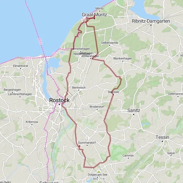 Karten-Miniaturansicht der Radinspiration "Rostock und Moorhof entdecken" in Mecklenburg-Vorpommern, Germany. Erstellt vom Tarmacs.app-Routenplaner für Radtouren