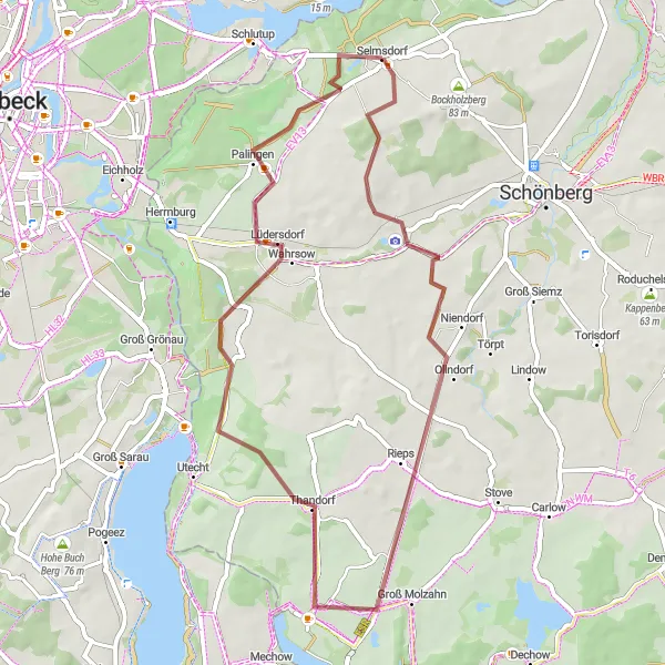 Karten-Miniaturansicht der Radinspiration "Entdecke die Natur rund um Selmsdorf" in Mecklenburg-Vorpommern, Germany. Erstellt vom Tarmacs.app-Routenplaner für Radtouren