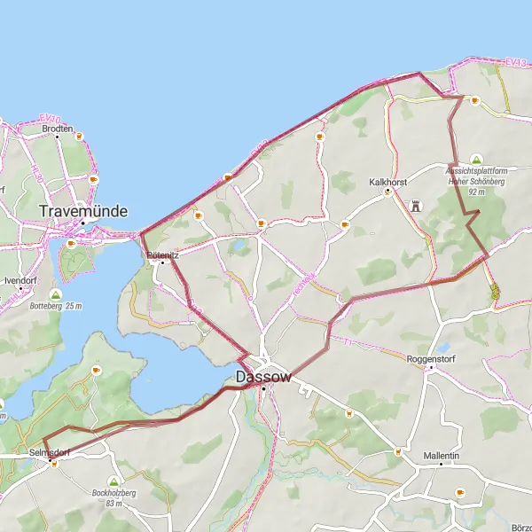 Map miniature of "Zarnewenz - Pötenitz Loop" cycling inspiration in Mecklenburg-Vorpommern, Germany. Generated by Tarmacs.app cycling route planner