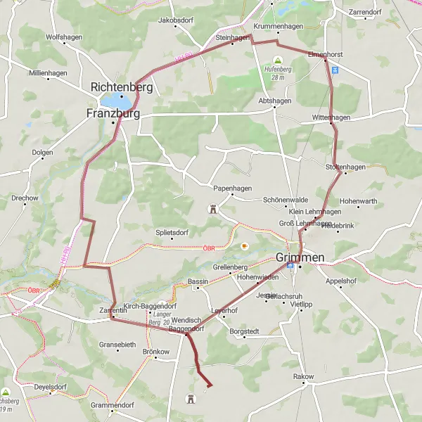 Map miniature of "Steinhagen to Franzburg Gravel Ride" cycling inspiration in Mecklenburg-Vorpommern, Germany. Generated by Tarmacs.app cycling route planner
