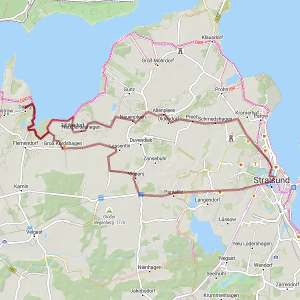 Map miniature of "Niepars and Neu Bartelshagen Loop" cycling inspiration in Mecklenburg-Vorpommern, Germany. Generated by Tarmacs.app cycling route planner