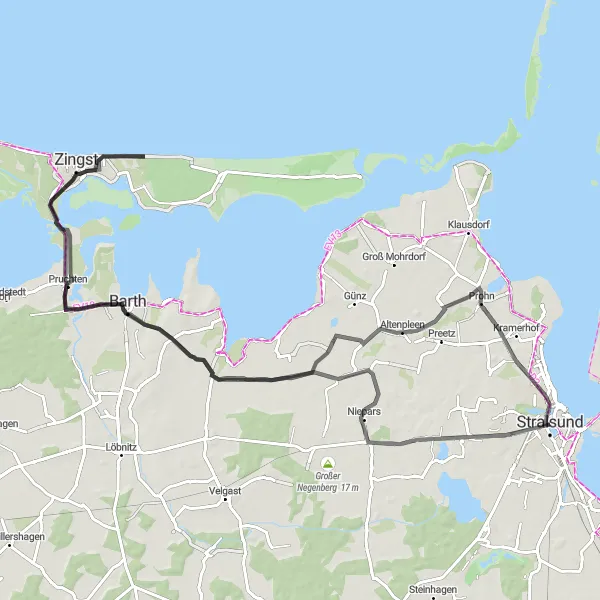 Map miniature of "Oceanic Breeze" cycling inspiration in Mecklenburg-Vorpommern, Germany. Generated by Tarmacs.app cycling route planner