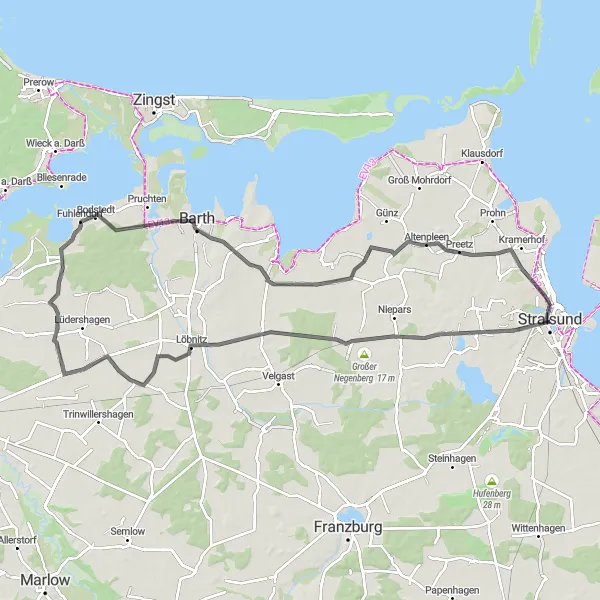 Karten-Miniaturansicht der Radinspiration "Die Küstenstraße Tour" in Mecklenburg-Vorpommern, Germany. Erstellt vom Tarmacs.app-Routenplaner für Radtouren