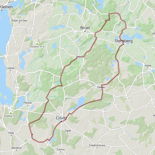 Map miniature of "Gravel Adventure from Sukow" cycling inspiration in Mecklenburg-Vorpommern, Germany. Generated by Tarmacs.app cycling route planner