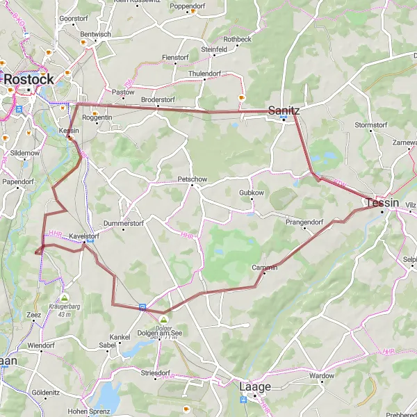 Karten-Miniaturansicht der Radinspiration "Kessin Runde" in Mecklenburg-Vorpommern, Germany. Erstellt vom Tarmacs.app-Routenplaner für Radtouren